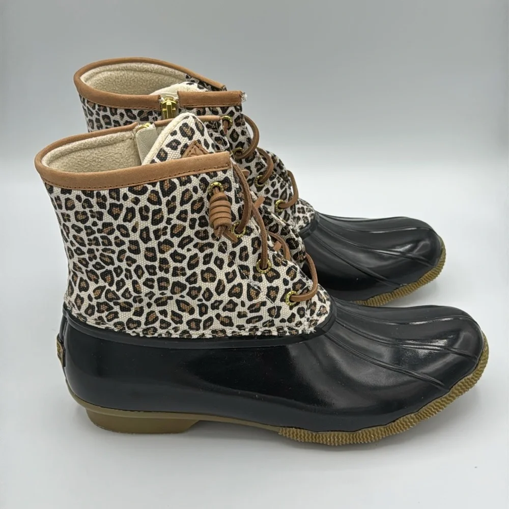 Sperry Leopard Print Rain Duck Boots — Black, Brown, Tan